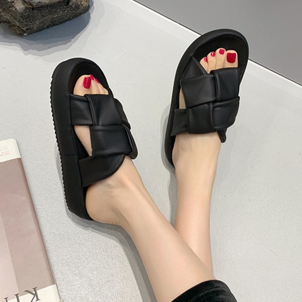Dame Åben Tå Sandaler Hjemmesko Kvinde Skridsikre Sandaler Egnet Til Camping Indendørs Gåture Black 37