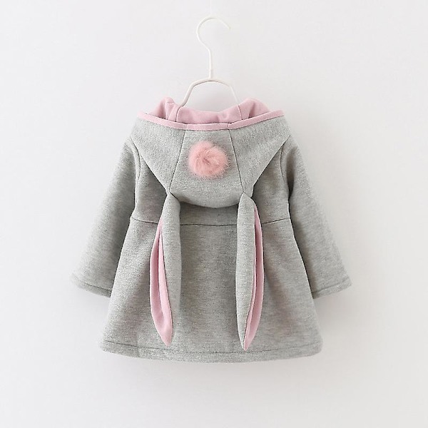 Barn Baby Flickor Söt Kanin Öra Huva Jacka Kappa Vinter Ytterkläder Grey 2-3 Years