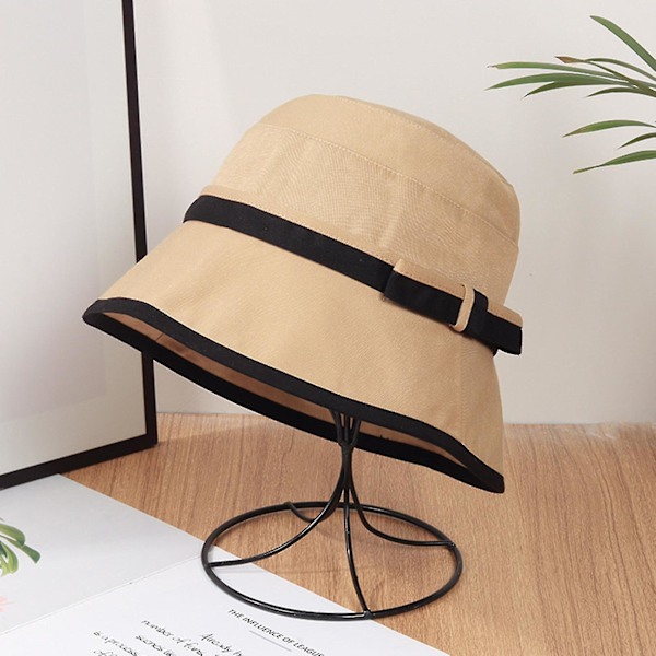 Vår sommar solhatt dam båge elegant färgmatchning solhatt mode fiskare hatt kvinnor, vit Brown