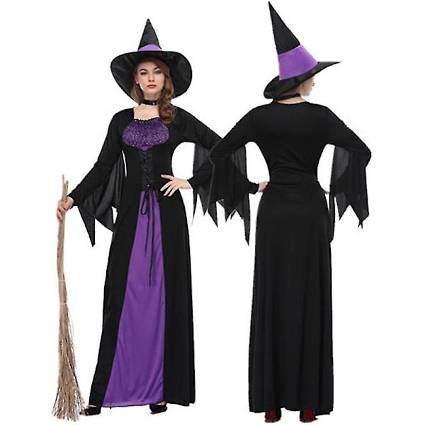 Halloween Häxa Vampyr Kläder Med Hatt Kostymer För Kvinnor Vuxen Läskig Karneval Party Utklädnad Föreställning Drama Maskerad M