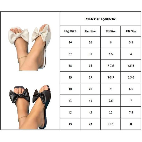 Dam Fyrkantig Tå Rosett Ballerina Sandaler Tofflor Slides Skor White 42
