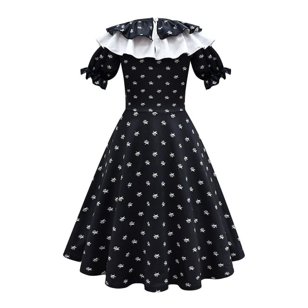 Wednesday Addams Cosplay Kostyme Trykk Gotisk Volangkjole Jenter Halloween Fest Kostyme 7-8 Years