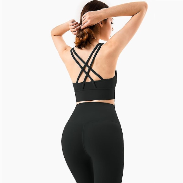 Mjukt yogaset för kvinnor, sportkläder, träningskläder utan sömmar framtill, yogakläder, gymkläder Black set 1 M