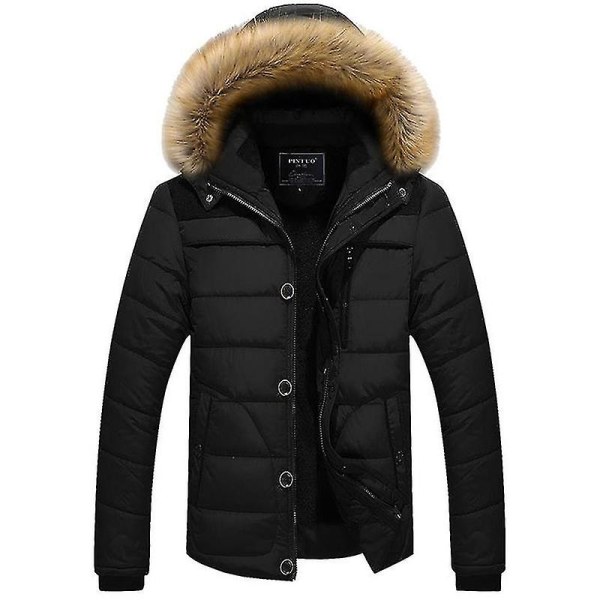 Miesten tekoturkiksella vuorattu hupullinen takki, topattu tikattu puffer-takki Black 4XL