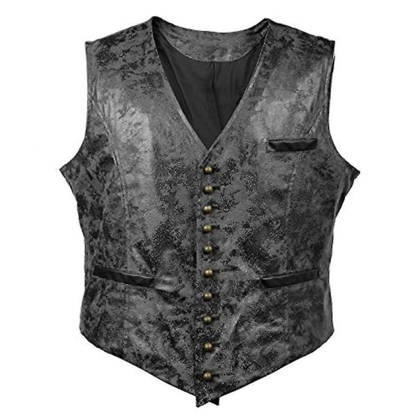 Herrväst i enfärgad sammet med konstläder Black XS