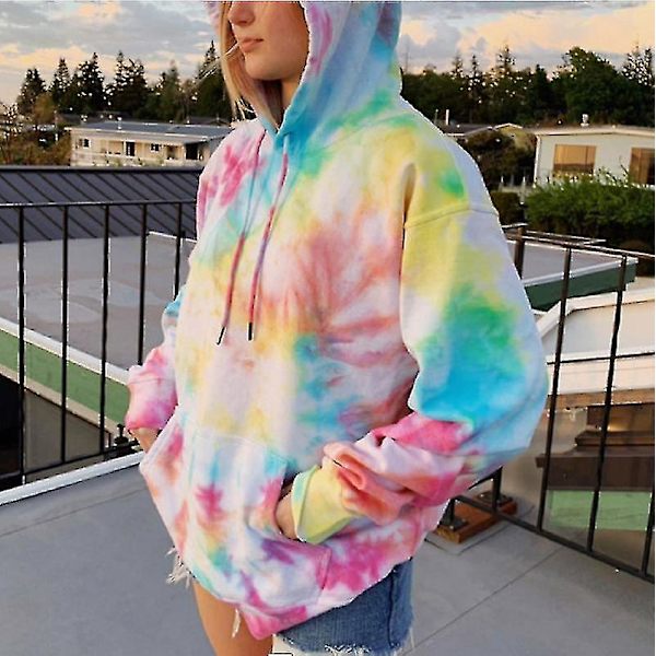Tie Dye Sweatshirt Langærmet Snøre Pullover Toppe Løs Afslappet Sweatshirt Til Multicolour XL