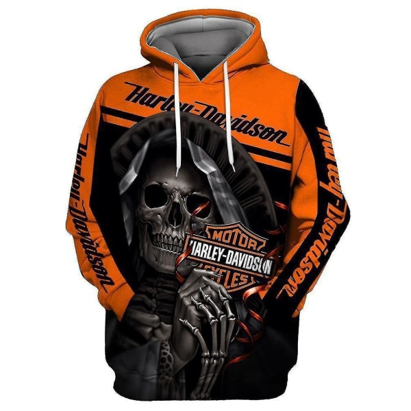Ny 3d Skull Harley-davidson Hoodie Sweatshirt Hood Jumper Pullover M