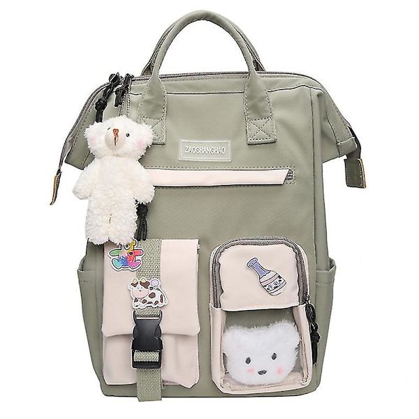 Ryggsäck för Kvinnor Tonåringar Flickor Kawaii Söt Björn College Studenter Rese Casual Skolväska Green