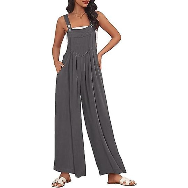 Dame Arbeidsklær Bukser, Jumpsuit med Vide Ben, Casual Bukser med Skulderstropper, Sommer Jumpsuit, Genser, Løs Ermeløs Skulderstropp, Klær med Lommer dark gray M
