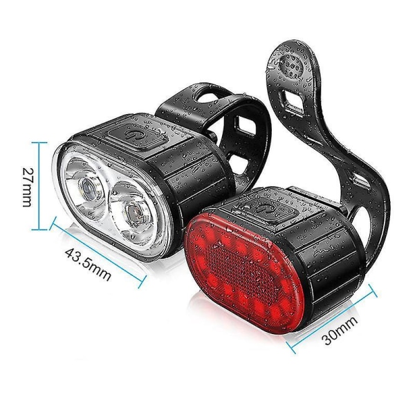 2 st USB Uppladdningsbara Cykellampor Set Starka Cykellampor LED Baklykta