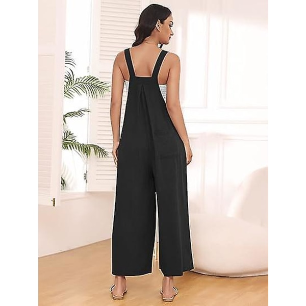 Dam Arbetsbyxor, Jumpsuit med Vida Ben, Casual Byxor med Axelband, Sommar Jumpsuit, Tröja, Lös Ärmlös Axelband, Kläder med Fickor Black XXL