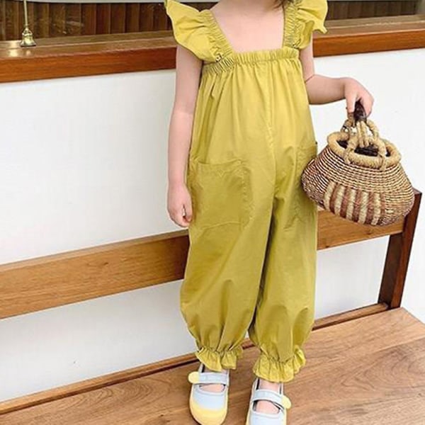 Sommer Fly Sleeve Jumpsuit for Jenter Komfortable Svetteabsorberende Klær for Utendørsaktivitet Yellow 110cm