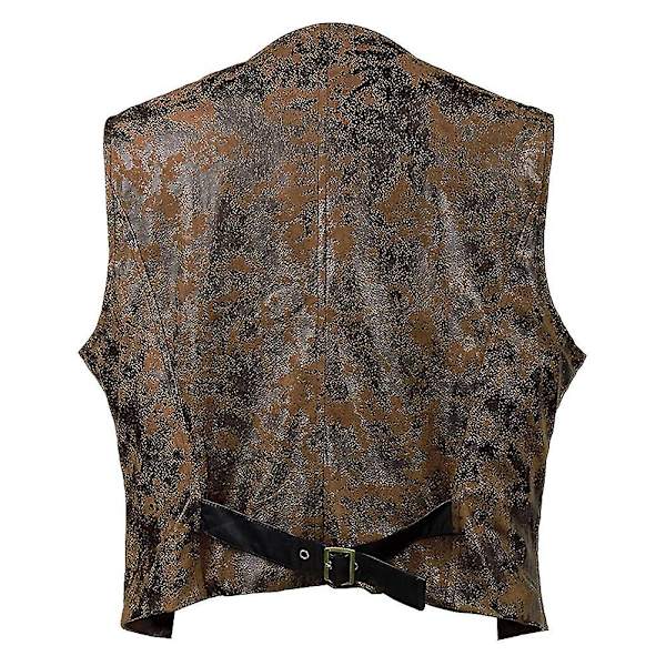 Herrväst i enfärgad sammet med konstläder Brown XS