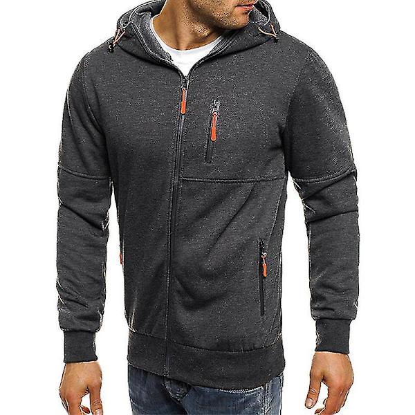Herr Hoodie Fleece Varm Huvjacka Kappa Sweatshirt Vinter Ytterkläder Dark Grey XL