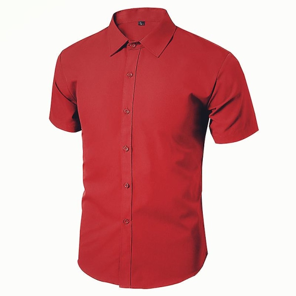 Kortärmad herrskjorta Enfärgad sommarskjortor med knappar Red M