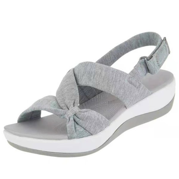 Kvinnors sommarpromenadsandaler Ankelremskor Bekväma Casual Wedge-sandaler för utomhusresor till stranden Gray 36