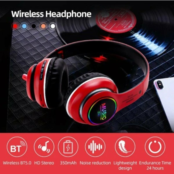 Hopfällbara trådlösa Bluetooth 5.0-hörlurar Headset Svart