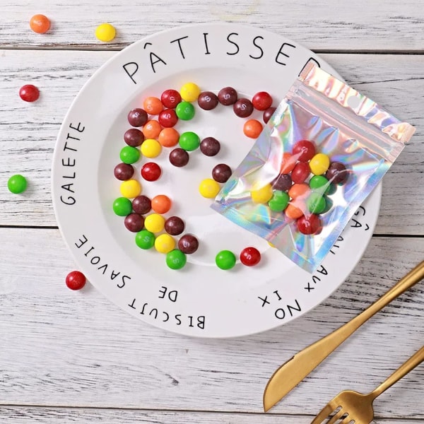100 stk mylarposer, gjenlukkbare holografiske poser Lukttette poser