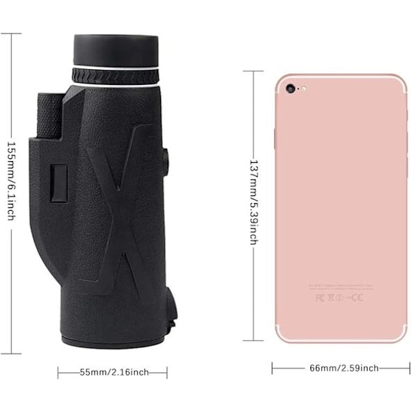 Monokulær kikkert, 80x100 højtydende prisme kikkert, med smartphoneholder & stativ