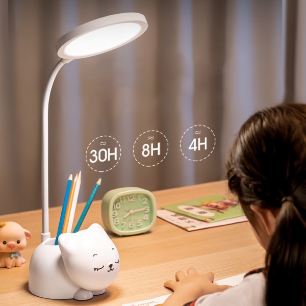 Bordslampe, LED-lampe for barn, Dimbar skrivebordslampe, Øye- og nakkebeskyttelse, Øyebeskyttelse, berøringssensor - hvit