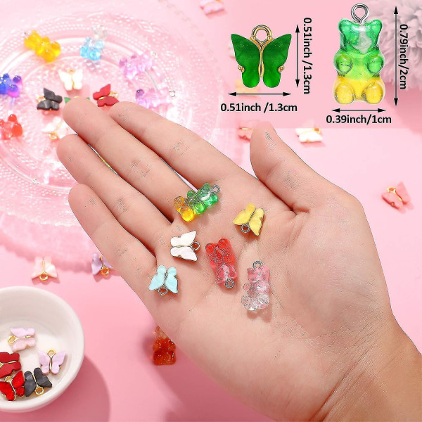 65 stk Akryl Butterfly Charms Og Bear Candy Pendant Set