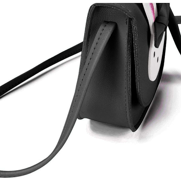 Liten jentes pung kaninøre sløyfe crossbody veske PU (svart)