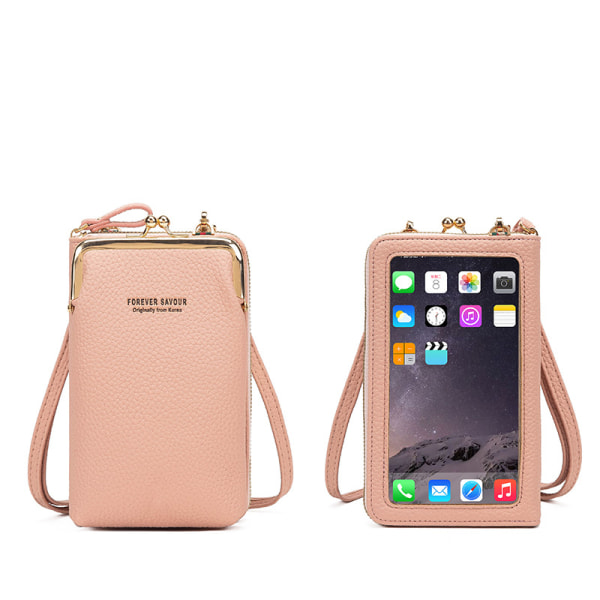 Dame lommebok glidelås berøringsskjerm mini telefonveske, rosa