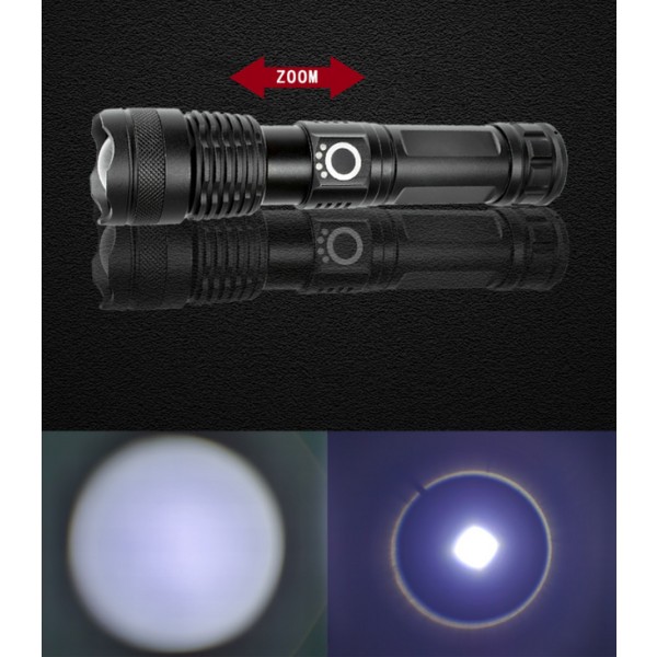 1000 Lumen LED-lommelygte, zoombar, superlys lommelygte, USB-genopladelig til udendørs brug