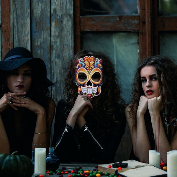 CHEERYMAGIC Day of The Dead Pappersmask, 6 st Halloween Paper Skull Mask Maskerad Festmask Mexikansk dekormask
