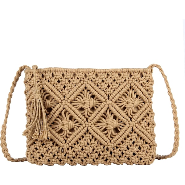 Handvävd Crossbody-väska för damer, Sommarstrandväska, Vävd handgjord axelväska