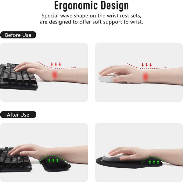 Ergonomisk musematte og håndleddsstøtte for tastatur (svart)