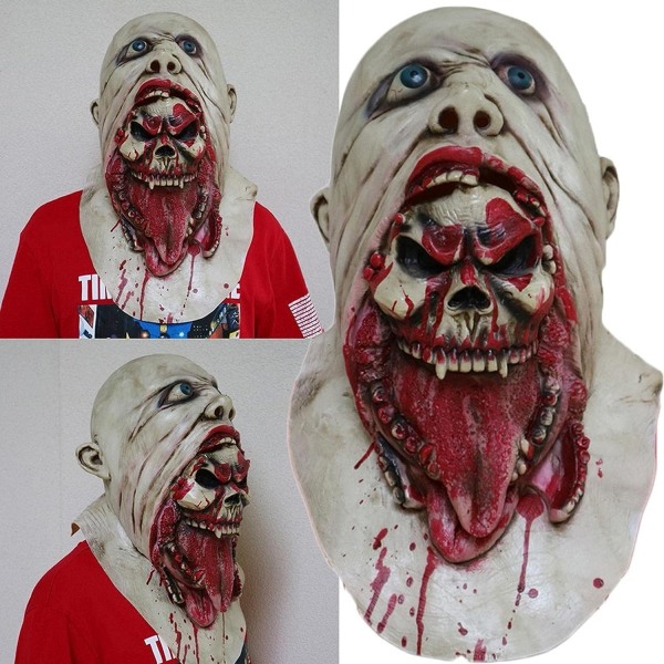 RONGbbppQ Halloween-skalle kan riva upp dubbelskiktsmask, Halloween-skr?ckmask Dd