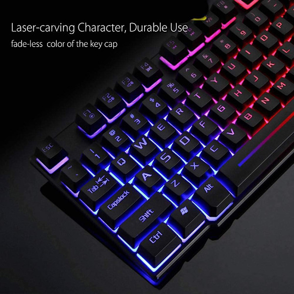 LED-baggrundsbelyst gaming-tastatur og mus-kombination ergonomisk tastatur, sort