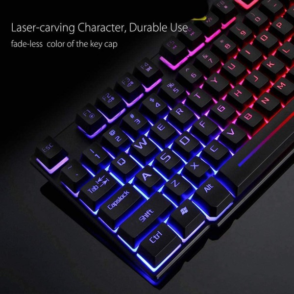 LED-bakgrundsbelyst gamingtangentbord Mus Combo ergonomiskt tangentbord，svart