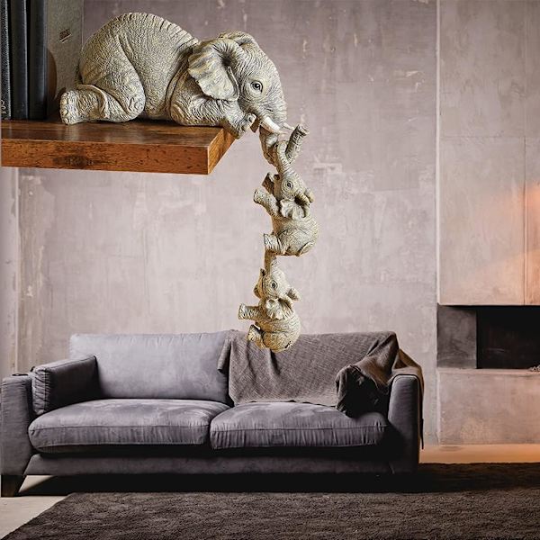 Elefant statue figur 3 stykker kulturfigur dekorationssæt til hjemmekontor