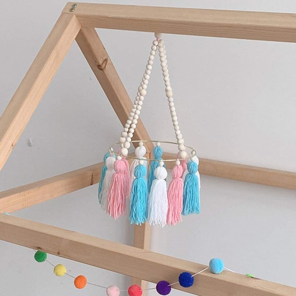 Baby Crib Wooden Beads Tassel Wind Chimes Bell Mobile Rattle-C