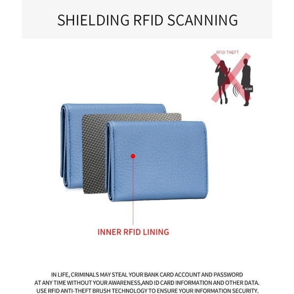 Mini lærlommebok med RFID-blokkerende trefoldet veske (blå)