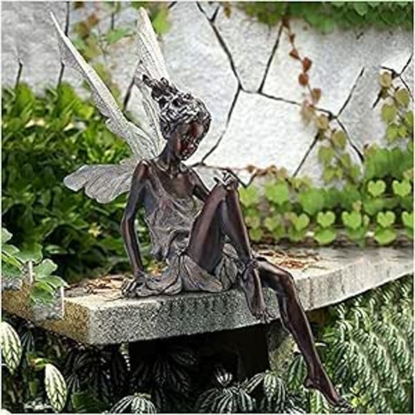 Siddende Fe Have Statue, 14 cm Udendørs Have Fe Statue Ornamenter, Engel Skulptur Realistisk Figurindretning