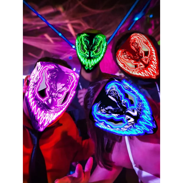 Venobat LED Halloween-naamio, 2 kpl neonljusmask med m?rka och onda gl?dande ?gon 3 ljusl?gen Blue Purple1