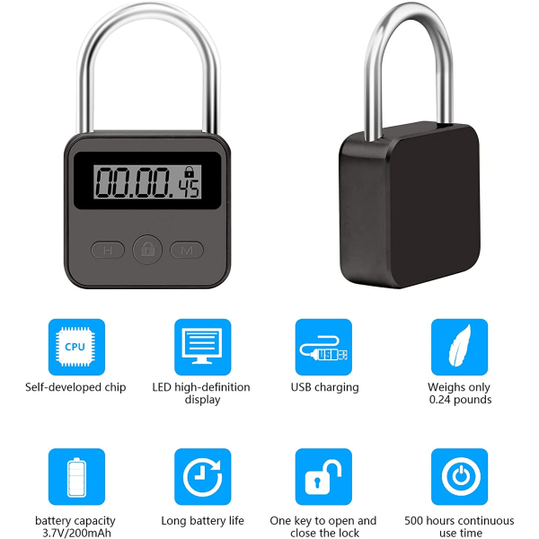 Metal Time Padlock-99 tunnin ajastinlukko (musta)