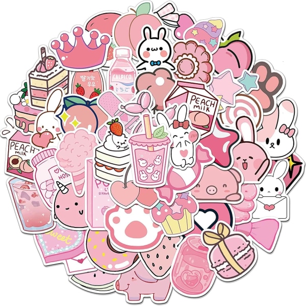 50 stycken Kawaii-klistermärken, estetiske klistermärken i sett rosa