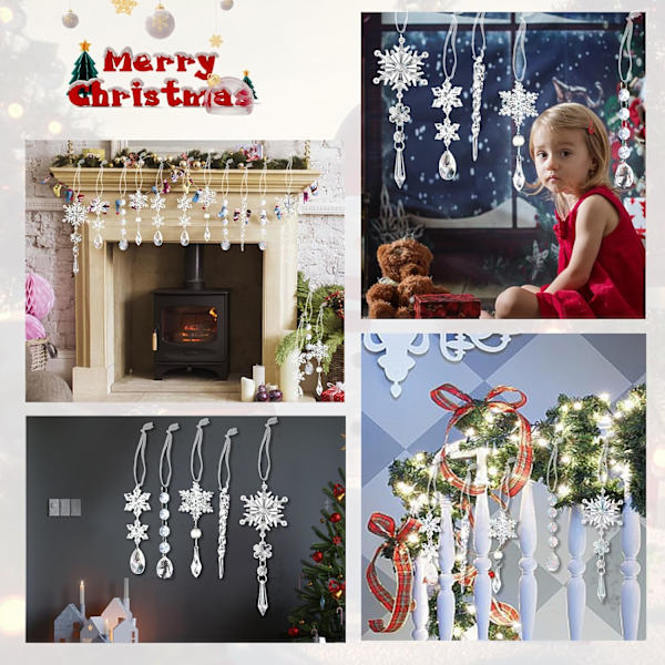 24 kristallsnöflingor ornament julgranspynt