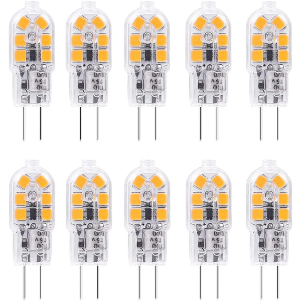 10 x G4 LED-pære, varm hvid, 2W, 12V, G4 LED-pære, 6000K, 360 °, 12V, AC/DC LED-pære, ikke-blinkende, ikke-justerbar, stikkontakt
