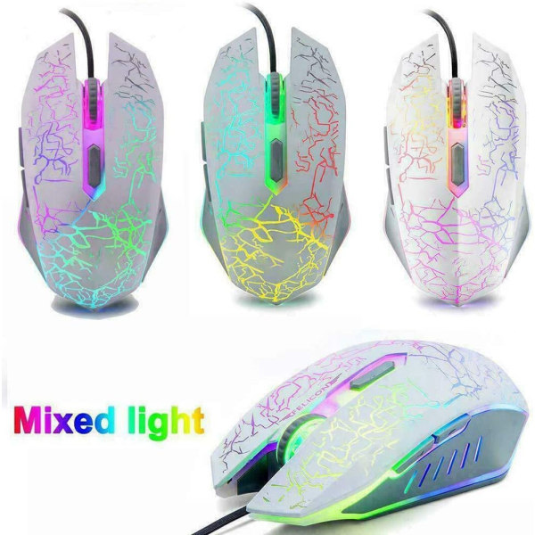 LED-bakgrundsbelyst speltangentbord och muskombination Ergonomiskt tangentbord, vitt