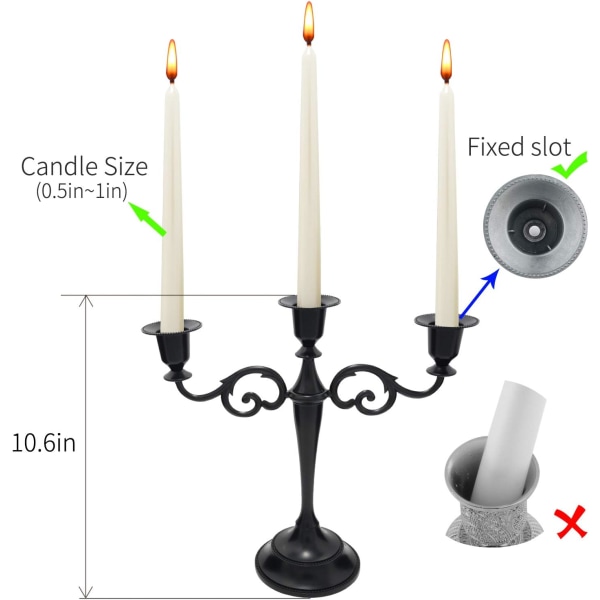 Metal Candelabra – Ljushållare för formella evenemang, bröllop, kyrka, semesterdekor, Halloween, svart black