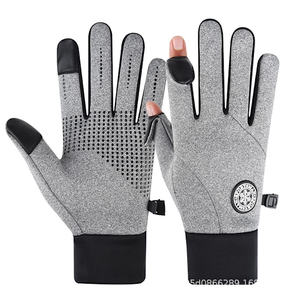 Flexible Fishing Gloves Fleece Lining Windproof Ice Fishing Gloves Waterproof Touch Screen 2 Anti-cut Fingers (M)