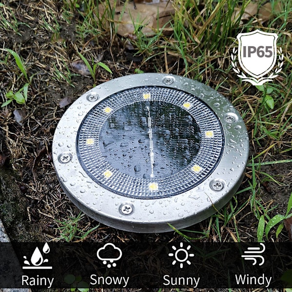 2-pakkaus aurinkokennokäyttöisiä lattiavalaisimia, 16 LED-valoa, lämpimät värit, hopea