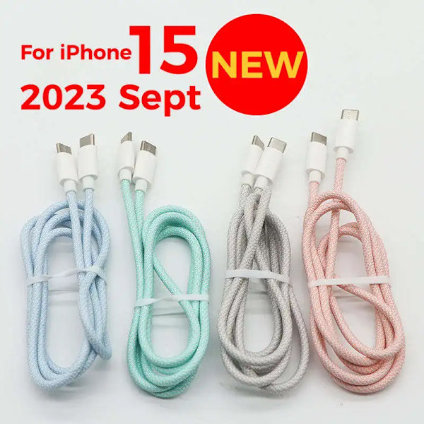 Ny 2024 synkkabel 60w Pd flätad typ c till typ c kabel för apple 15 14 1m snabbladdning dataöverföringslinje 8m 4