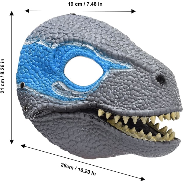 BestAlice Dino Mask Moving Jaw, Dinosaur Mask Huvudbonader, Jurassic Movable Dinosaur Head Toys Velociraptor Mask Halloween Blue 23 x 15 x 13 cm/9 x 5 x 6 inch