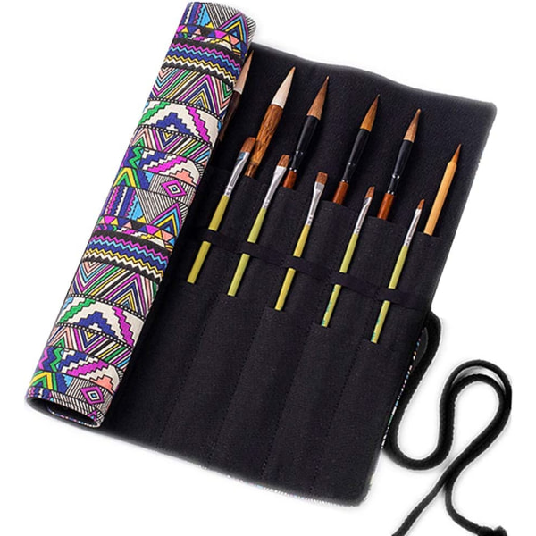 Färgpenselhållare Konstnär Canvas Roll Väska Makeup-B